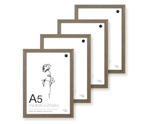 LIVINGTASTE A5 Picture Frame, 14.8x21cm Wood Photo Frame, 4 Pack Dark Oak Finish Wall Frame with Acrylic Front, Ideal for Kids Room Décor, Family Photos and Desk Frame
