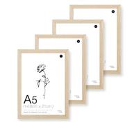 LIVINGTASTE A5 Picture Frame, 14.8x21cm Wood Photo Frame, 4 Pack Natural Oak Finish Wall Frame with Acrylic Front, Ideal for Kids Room Décor, Family Photos and Desk Frame