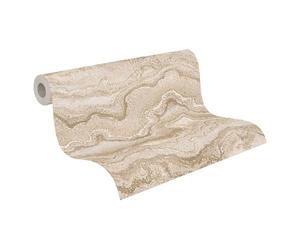 Livingwalls 396592 Wallpaper with Marble Look - Design Marble in Cream, Beige, Grey - Wall Wallpaper with Gloss Effect in Gold - 10.05 m x 0.53 m - Made in Germany