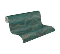 Livingwalls 396593 Wallpaper with Marble Look Design Marble in Dark Green, Blue, Bronze - Wall Wallpaper with Gloss Effect in Gold - 10.05 m x 0.53 m - Made in Germany