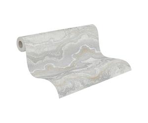 Livingwalls 396595 Wallpaper with Marble Look Design Marble in Grey, Silver - Wall Wallpaper with Gloss Effect in Gold - 10.05 m x 0.53 m - Made in Germany