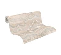 Livingwalls 396596 Wallpaper with Marble Look Design Wallpaper Marble in Beige Cream - Wall-Paper with Gloss Effect in Silver - 10.05 m x 0.53 m - Made in Germany