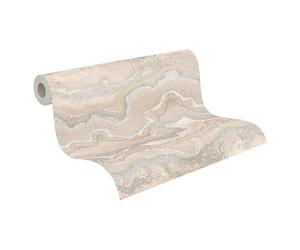 Livingwalls 396596 Wallpaper with Marble Look Design Wallpaper Marble in Beige Cream - Wall-Paper with Gloss Effect in Silver - 10.05 m x 0.53 m - Made in Germany