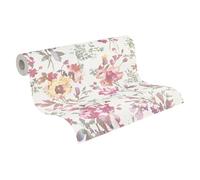 Livingwalls CosmoLiving Non-Woven Wallpaper with Floral Design in White, Metallic, Green, Bright Pink Yellow - 10,05 x 0,53 m Floral Wallpaper by Cosmopolitan - 790611