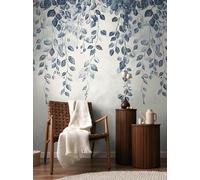 Livingwalls CosmoLiving Non-Woven Wallpaper with Leaf Design in Blue, Cream, White - 8,80 x 0,53 m Floral Wallpaper by Cosmopolitan - 791445