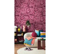 Livingwalls Wallpaper with Palm Leaves Design in Pink, Black, Pink - Floral Non-Woven Wallpaper 8.80 m x 0.53 m Natural Motif by COSMOPLITAN - 791458