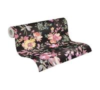 Livingwalls Cosmopolitan 790612 Non-Woven Wallpaper with Flower Design in Black, Pink, Green, Yellow - Romantic Flower Wallpaper 10.05 m x 0.53 m