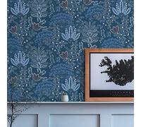 Livingwalls Famous Garden 393494 Flower Wallpaper Blue White Grey Orange Non-Woven Wallpaper 10.05 m x 0.53 m Made in Germany