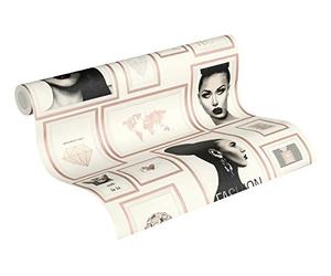 Livingwalls Fancy Wallpaper Metropolitan Stories Non-Woven Lola - Paris 10.05 m x 0.53 m Pink Black White Made in Germany 369183 36918-3
