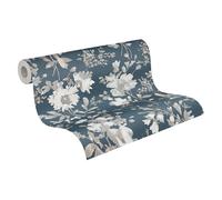 Livingwalls Floral Pattern Non-Woven Wallpaper in Blue, Metallic, White and Grey - Romantic Floral Wallpaper 10.05m x 0.53m by Cosmopolitan - 790615