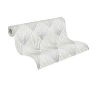 Livingwalls Geometric Wallpaper Metropolitan Stories 2 A.S. Création Non-Woven 10.05 m x 0.53 m Metallic Made in Germany 378641 37864-1, White, Grey
