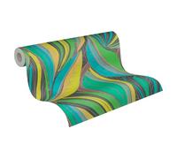 Livingwalls Hot Spots Non-Woven Wallpaper with Leaf Design in Green, Yellow, Turquoise, Metallic - 10,05 x 0,53 m Designer Wallpaper Made in Germany - 786551