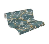 Livingwalls Hot Spots Non-Woven Wallpaper with Metallic Design in Blue, Gold, Cream, Petrol Metallic - 10,05 x 0,53 m Floral Wallpaper - 781994