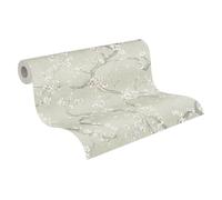 Livingwalls Non-Woven Wallpaper Hot Spots Floral 10,05 m x 0,53 m - Green, White, Grey, Metallic - Textured Wallpaper - 781991