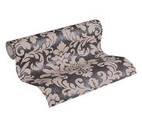 Livingwalls Non-Woven Wallpaper Diamonds Wallpaper with Ornaments Baroque 10.05 m x 0.53 m Black Silver Beige 372704 37270-4