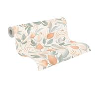 Livingwalls Non-Woven Wallpaper Flowers Leaves Cream Orange Green Floral Wallpaper 10.05m x 0.53m by Cosmopolitan - 790624