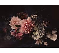 Livingwalls Non-Woven Wallpaper - Wallpaper Flowers Lilies in Pink, Black and Blue - Wall Wallpaper for Various Rooms - Wall Picture XXL 350 x 255 cm