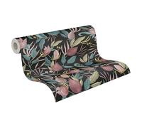 Livingwalls Non-Woven Wallpaper with Flowers and Leaves in Black, Blue, Pink, Yellow and Green - Floral Wallpaper 10.05m x 0.53m by Cosmopolitan - 790622