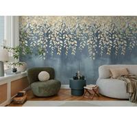 Livingwalls Photo Wallpaper with Leaf Vine Design in Blue, Cream, Yellow - Floral Non-Woven Wallpaper 8.80 m x 0.53 m Nature Motif by COSMOPLITAN - 791442