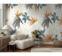 Livingwalls Photo Wallpaper with Leaves Design in Beige, Blue, Brown - Floral Non-Woven Wallpaper 8.80 m x 0.53 m Nature Motif by COSMOPLITAN - 791451