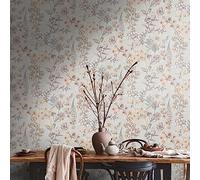 Livingwalls Travel Styles Non-Woven Wallpaper - Floral Wallpaper in Grey and Orange - Scandinavian Wallpaper for Various Rooms in 10.05 m x 0.53 m