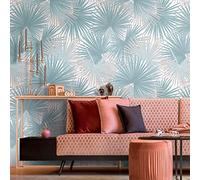 Livingwalls Travel Styles Non-Woven Wallpaper with Leaf Look in Blue and Beige - Stylish Wallpaper for Various Rooms in 1.59 m x 2.80 m