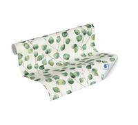 Livingwalls Wallpaper DESIGNDROP - precovered Floral Non-Woven Wallpaper in White, Green - 10,05m x 0,53m - Floral Wallpaper with Leaf Tendril for Living Room - 784541