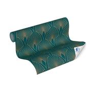 Livingwalls Wallpaper DESIGNDROP - precovered Non-Woven Wallpaper Art Deco in Blue, Green, Gold - 10,05m x 0,53m - Classic Design Wallpaper with 3D Effect - 784931