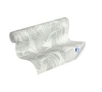 Livingwalls Wallpaper DESIGNDROP - precovered Non-Woven Wallpaper Jungle in Green, Grey, White - 10,05m x 0,53m - Wallpaper with Palm Leaves - 784981