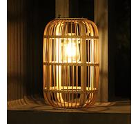 Livinlarge Solar Lantern Outdoor Waterproof, Rattan Solar Lantern with Edison Bulb, Natural Bamboo, IP44, Warm White, 7.48*7.48*12.4 inches