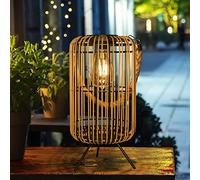 Livinlarge Solar Rattan Lantern Outdoor Waterproof, Brown Rattan Lantern with Edison Bulb for Garden Patio Yard Tabletop Decoration