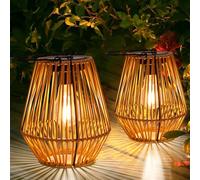 Livinlarge Solar Wicker Lantern, 2 Pack Outdoor Waterproof Solar Lights, LED, Rattan, IP44, For Garden, Yard, Patio, Porch, Trees, Lawn, Pathway