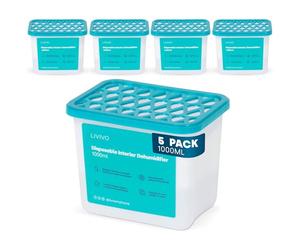 LIVIVO 1000ml Disposable Dehumidifiers - 5 Pack Large Capacity Moisture Absorber & Damp Trap for Damp, Mould and Condensation - Ideal for Home, Kitchen, Wardrobe, Caravan, Garage and Bathroom