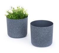 Livivo 18Cm Grey Round Plastic Plant Pot Sandstone Indoor Outdoor Use