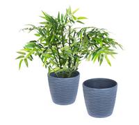 LIVIVO Flower and Plant Pot with Wave Design and Drainage Hole for Indoor or Outdoor Use, Hard Wearing Durable 18cm Diameter Plastic with Wave Design (Set of 2, Grey)