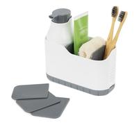 LIVIVO 2-in-1 Sink Caddy and Foam Soap Dispenser, Kitchen and Bathroom Storage, Adjustable Storage Caddy (White)