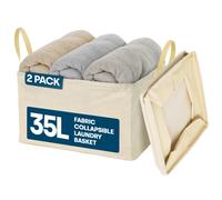 LIVIVO 2 Pack 35L Collapsible Laundry Storage Bags Foldable Fabric Baskets