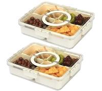LIVIVO 2-pack Snack Box with Compartments - 4 Removable Trays, Portable Snack Tray with Lid, Handle, Snap Locks - Silicone Seal, BPA Free - Ideal for Fruit, Snacks, Nuts, Spices, Picnics & Parties