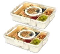 LIVIVO 2-pack Snack Box with Compartments - 5 Removable Trays, Portable Snack Tray with Lid, Handle,Four Snap Locks - Silicone Seal, BPA Free - Ideal for Fruit, Snacks,Nuts, Spices, Picnics & Parties