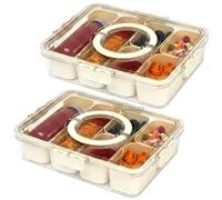 LIVIVO 2-pack Snack Box with Compartments - 6 Removable Trays, Portable Snack Tray with Lid, Handle, Four Snap Locks - Silicone Seal, BPA Free - Ideal for Fruit, Snacks,Nuts, Spices,Picnics & Parties