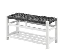 LIVIVO 2 Tier Habi Storage Bench Shelf Organiser Shoe Rack- 75x32x40cm Sturdy Paulownia Wood, Cotton Rope, Lightweight, Scandi Style for Entrance, Hallway, Kitchen - Storing Shoes, Trainers, Slippers