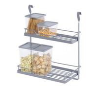Livivo 2-Tier Spice Shelf Storage Racks - Hanging Wall Mounted Holder For Kitchen, Cabinet & Pantry Door - Grey