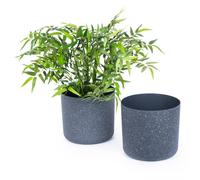 LIVIVO 22cm Round Sandstone Plant Pot White in Black