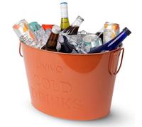 LIVIVO 24L Galvanised Steel Large Ice Bucket - Drinks Cooler Bucket with Handles for Parties, BBQs, Garden Bar, Beer Bucket, Wine & Champagne Cooler, Metal Tub for Bottles & Cans - Coral