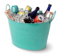 LIVIVO 24L Galvanised Steel Large Ice Bucket - Drinks Cooler Bucket with Handles for Parties, BBQs, Garden Bar, Beer Bucket, Wine & Champagne Cooler, Metal Tub for Bottles & Cans - Turquoise