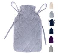 Livivo 2L Hot Water Bottle With Grey Diamond Stitch Microfiber Cover Soft Removable Washable Design For Warmth And Pain Relief
