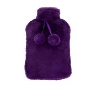 LIVIVO 2L Hot Water Bottle with Insulating Cover Featuring Decorative Pom-Poms - Keep Cosy and Warm (Purple)