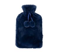 LIVIVO 2L Hot Water Bottle with Knit Cover & Decorative Pom-Poms - Large Thermoplastic Hot Water Bag for Winter Warmth, Pain & Stress Relief - Removable Washable Sleeve and Leakproof Screw Cap - Navy