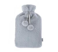 LIVIVO 2L Hot Water Bottle with Knit Cover & Decorative Pom-Poms - Large Thermoplastic Hot Water Bag for Winter Warmth, Pain & Stress Relief - Removable Washable Sleeve and Leakproof Screw Cap - Grey