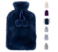 Livivo Hot Water Bottle 2L - Plush Removable Washable Cover, Leakproof Screw Cap - Navy